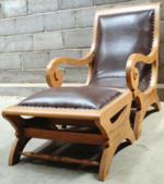 Plantation chair +stool w leather